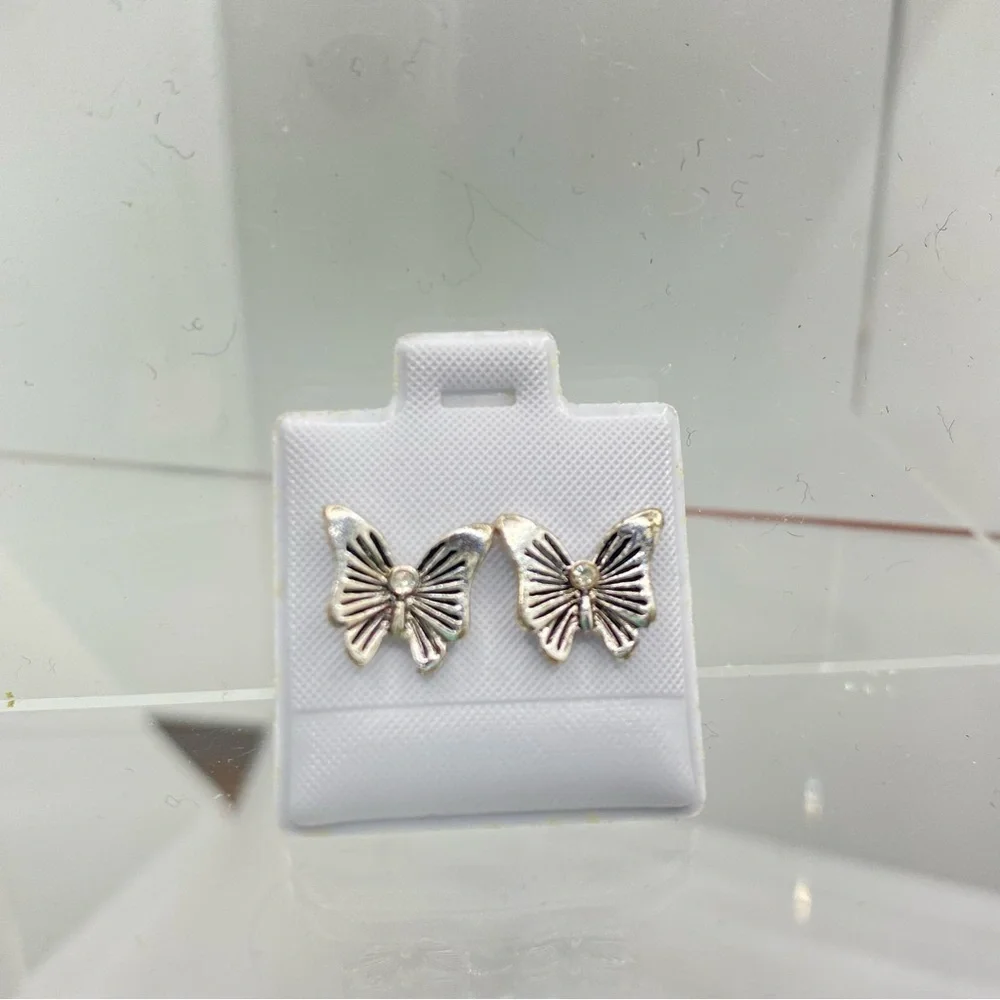 Butterfly/ Elephant/ Owl Silver-Tone & Rhinestone Stud Pierced Earrings Set of 3
